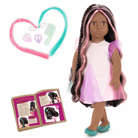 Our Generation 18" Rainbow Hair Grow Doll with Hair Clips and Styling Book Accessories