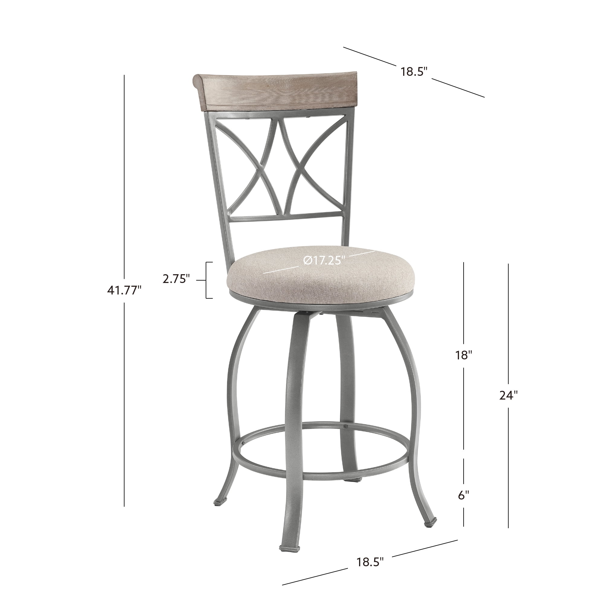 Powell Roselyn 24" Indoor Round Metal Swivel Counter Stool, Pewter