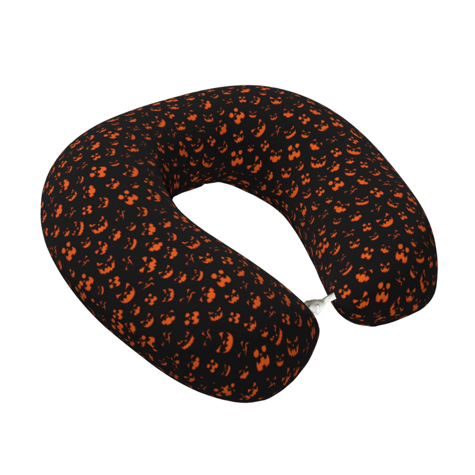 Xecao Spooky Pumpkin Face Print Memory Foam Cervical Neck Pillow Versatile U-Shaped Pillows for Home,Office,Camping,Travelling,Soft Washable Cover