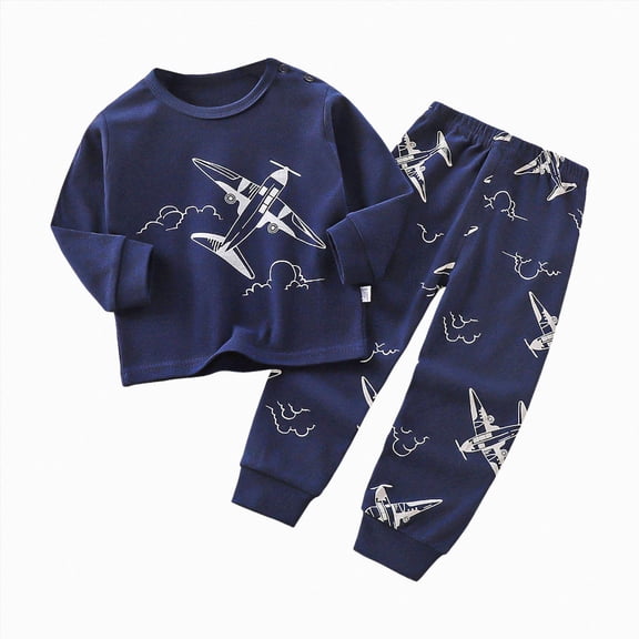 TOWED22 Toddler Infant Baby Boy Outfits Long Sleeve Crewneck Tee Casual Joggers Pants 2pcs Fall Winter Clothes Clothing Set(Navy,7-8 Y)