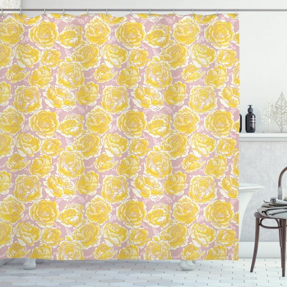 Ambesonne Flower Shower Curtain, Yellow Roses Blooming, 69"Wx84"L, Yellow Blush
