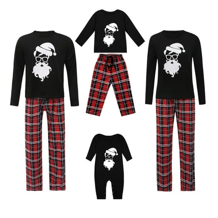 

Matching Family Pajamas Sets Christmas PJ s Santa Printed Top with Plaid Bottoms Loungewear