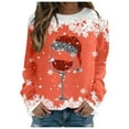thumbnail image 1 of Chandails en Molleton de Noël pour Femmes : Rétro Verre à Vin Rouge Scintillant Graphique Chemise à Manches Longues Xmas Bonhomme de Neige Colorblock Chandail Tops, 1 of 5