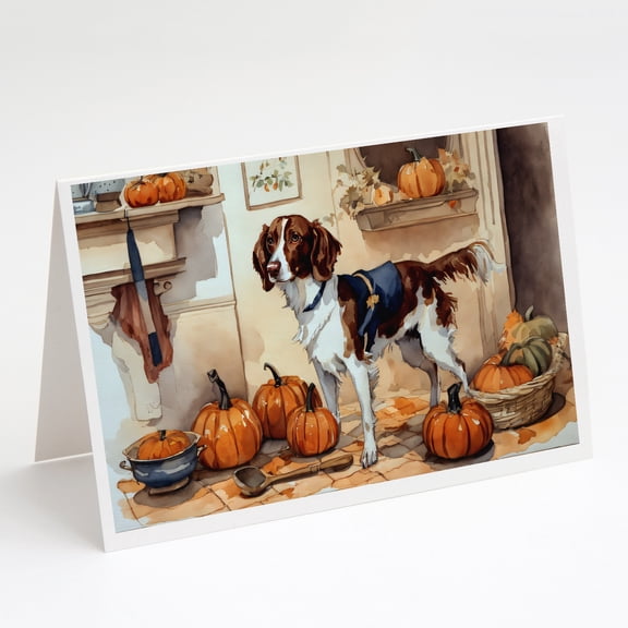 Brittany Fall Kitchen Pumpkins Greeting Cards and Envelopes Pack of 8 7 in x 5 in