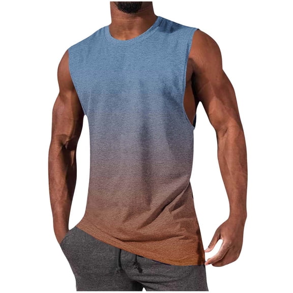 YUGYXL Mens Sleeveless T-Shirts Cotton Workout Color Block Tank Tops Casual Muscle Washed Summer Beach Loose Fit Tanks Coffee XL