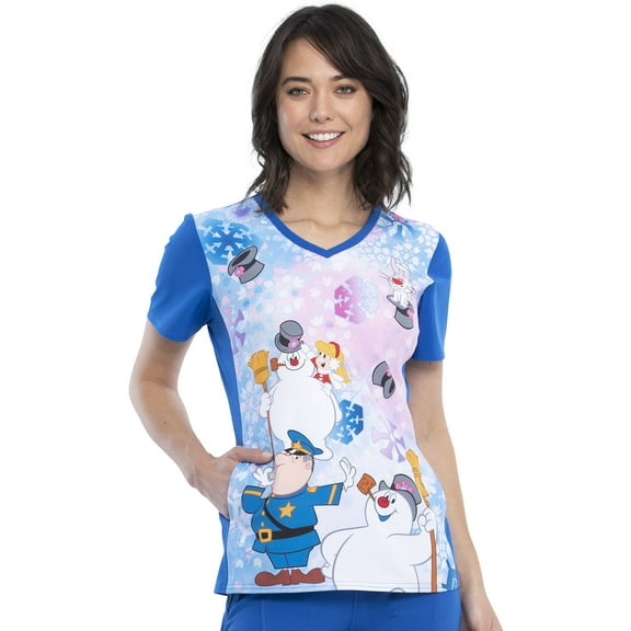 Tooniforms Prints Scrubs Top for Women V-Neck TF627, XS, Snowland