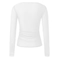 thumbnail image 5 of Lace Mesh Sheer Long Sleeve Tops for Women Crew Neck Cut Out Front Side Ruched Asymmetrical Hem Party Clubwear Fitted Tight T Shirts Blouses White M, 5 of 5