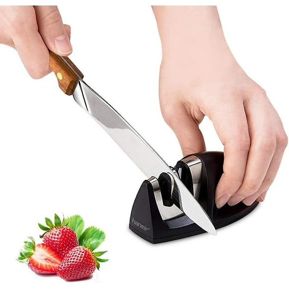 2-in-1 Manual Professional Kitchen Knife Sharpener - For Stainless Steel And Ceramic Knives Of All Sizes - Non-slip Black Base