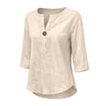 thumbnail image 6 of MSJUHEG Womens Summer Tops Summer Oversized Casual Sweater Roll Up Sleeve Tops Bright Colored Tops for Women Womens Linen Tops Linen Shirt Dress Button Down Shirt Women Beige L, 6 of 9