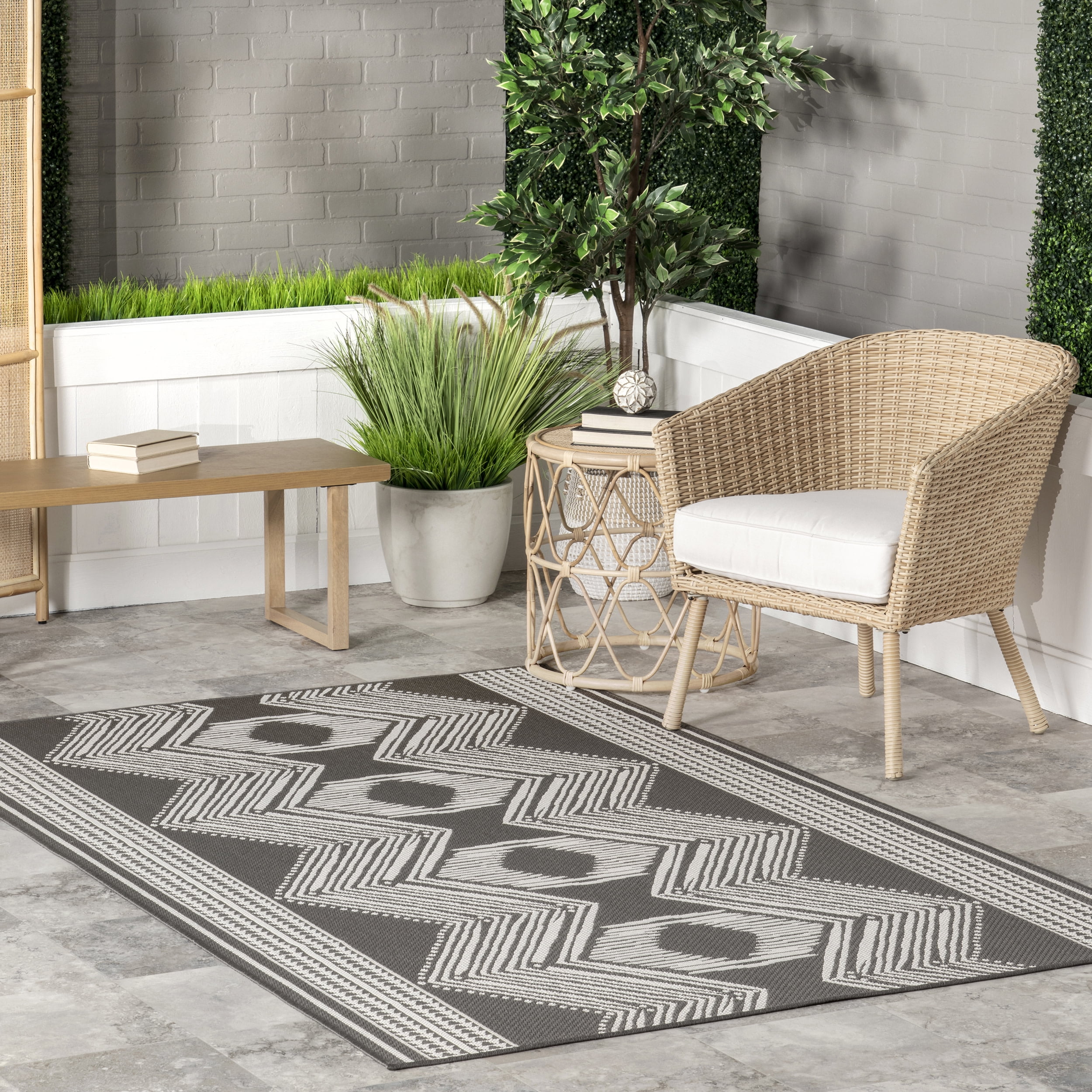 nuLOOM Ranya Tribal Indoor/Outdoor Area Rug, 6' 7" x 9', Slate