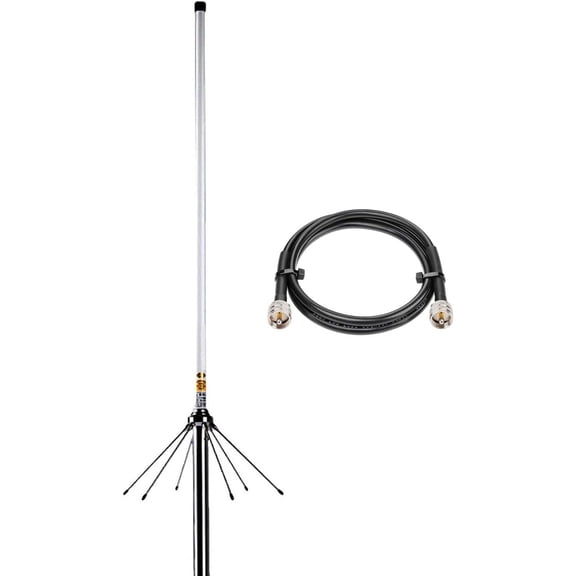 Dual Band VHF UHF Ham Radio Base Antenna with 10m Coaxial Cable PL259 Connector