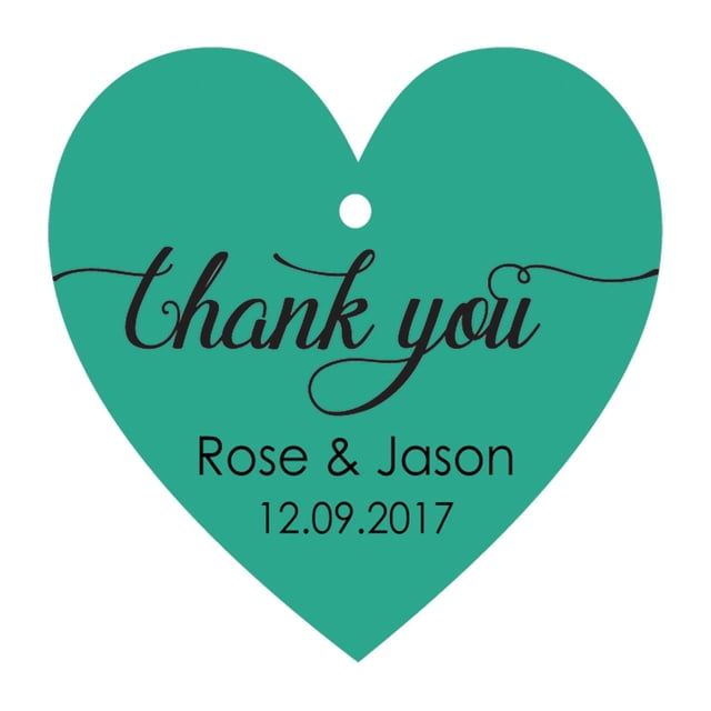 100 PCS Personalized Wedding Favor Gift Tags Thank You Custom Made Heart Shape Hang Tags