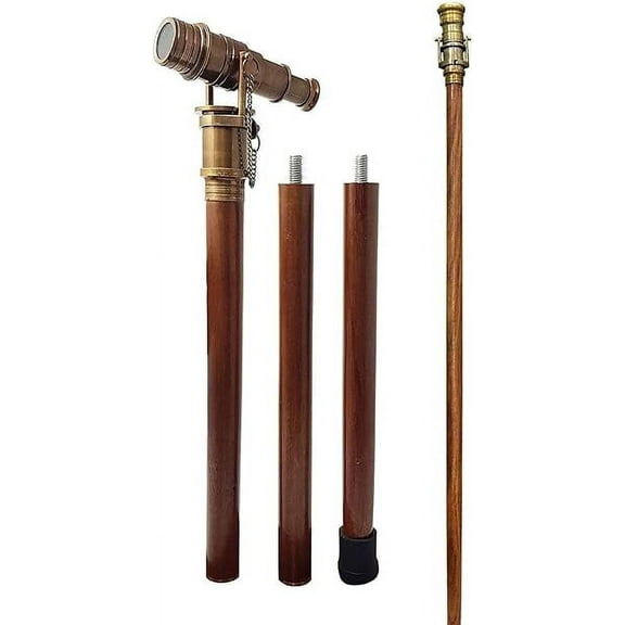 Beautiful Nautical Antique Finish Walking Stick Telescope Collectible Wooden Cane with Brass Telescope Handle