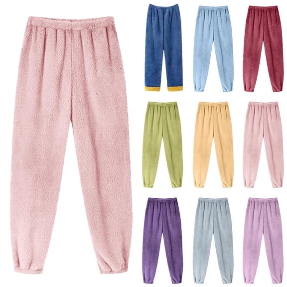 Pajama Lounge Pants - Comfy Womens Fashionable Solid Color Fleece Casual Home Elastic Waist Pajamas Pants Purple M