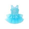 thumbnail image 3 of Yartina Girls Sleeveless Shiny Sequined Mesh Gymnastic Leotard Ballet Dance Tutu Dress Blue 14, 3 of 7