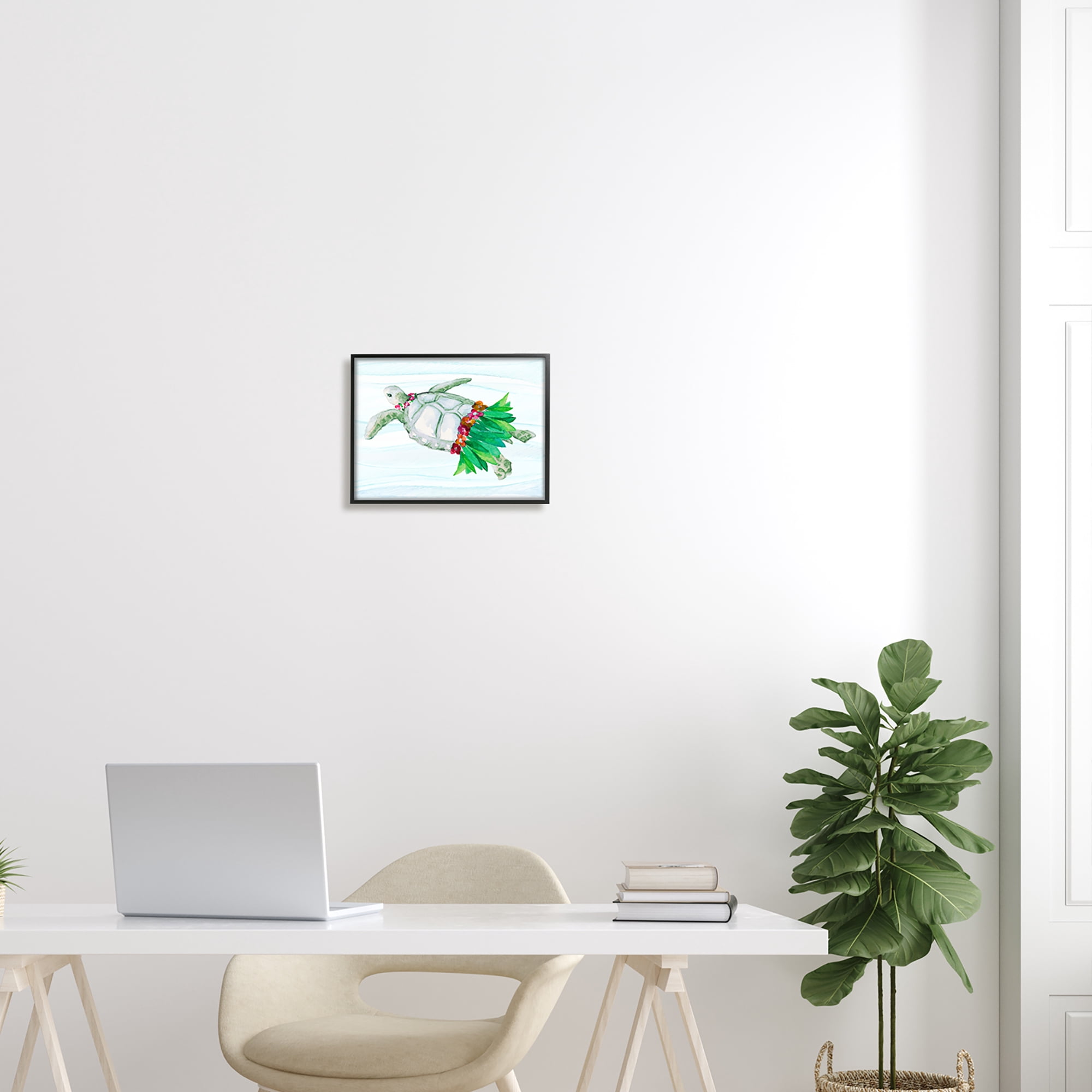 Stupell Hula Turtle Funny Tortoise Landscape Painting Black Framed Art Print Wall Art