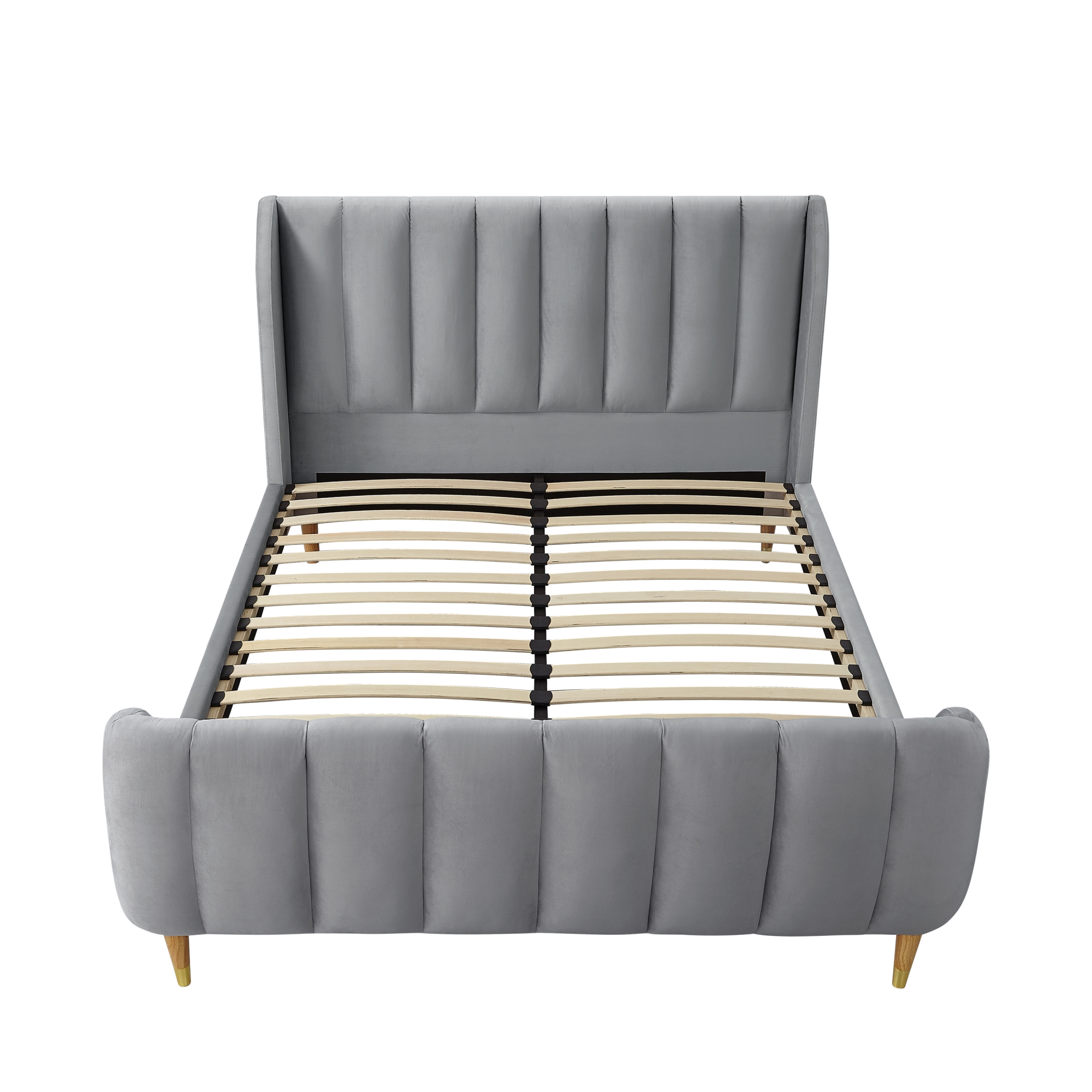 Loft Lyfe Devonte Upholstered King Velvet Channel Tuffed Wingback Bed, Grey - image 4 of 9