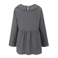 thumbnail image 5 of Gray Young Adult Tops Women's Fashionable and Casual Solid Color Cotton Linen Doll Collar Long Sleeve Loose Top T Shirt Going Out Tops for Women, 5 of 6