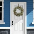 thumbnail image 2 of National Tree Company Pre-Lit Artificial Christmas Wreath, Green, Frosted Mountain Spruce, White Lights, Decorated with Pine Cones and Frosted Branches, Christmas Collection, 30 Inches, 2 of 5