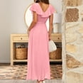 thumbnail image 4 of QLEICOM Womens Short Sleeve High Low V-Neck Flowy Party Long Maxi Dress Summer Bohemian Bandage Swing Long Dress Pink XL, US Size: 10, 4 of 7