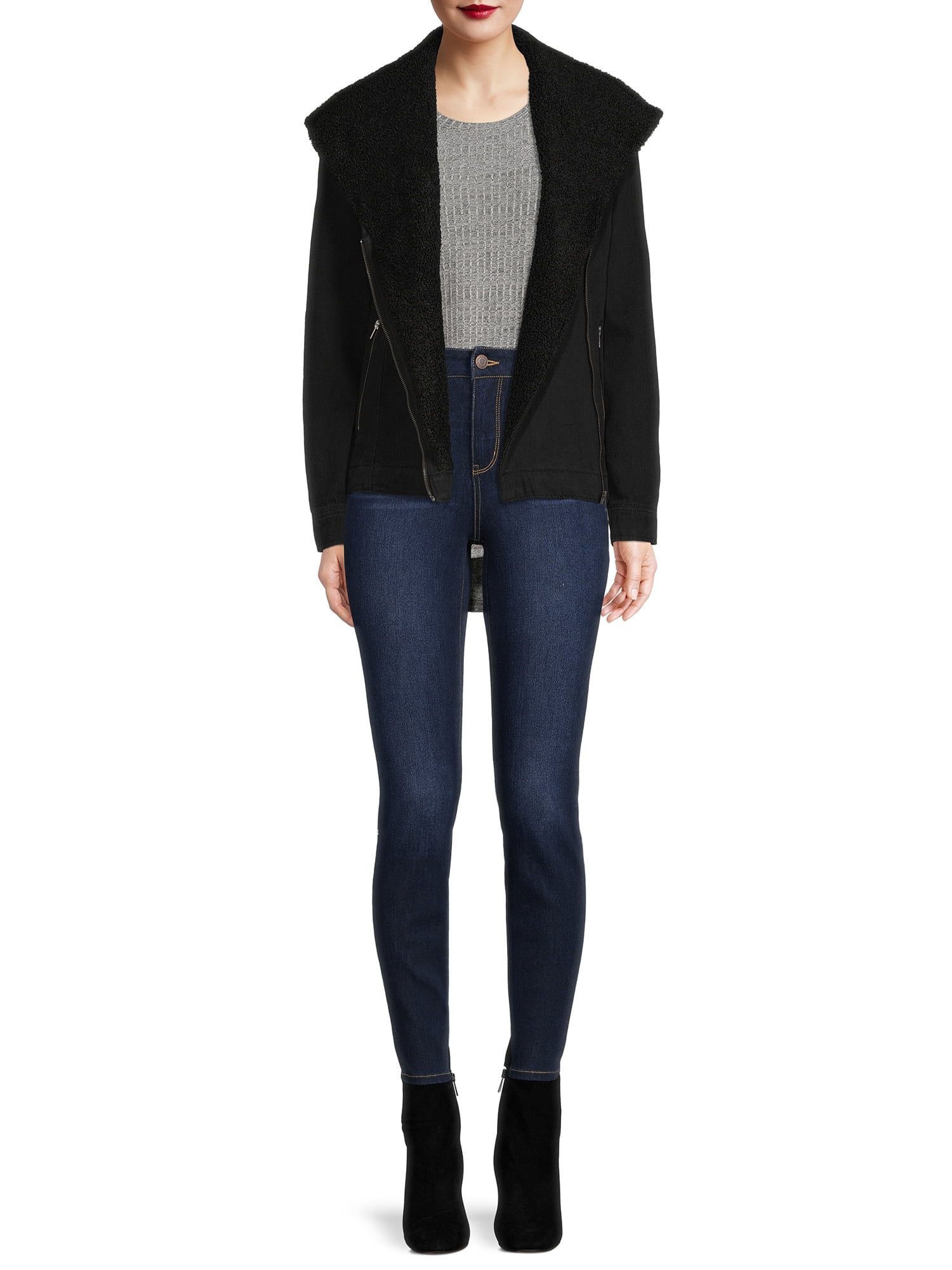 Time and Tru Women's Denim Faux Sherpa Jacket