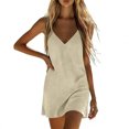 thumbnail image 6 of Bbyeadc Linen Dresses for Women Summer Cami Lounge Slip Sundress Sleeveless V Neck House Casual Mini Dresses,Beige (M), 6 of 7