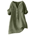 thumbnail image 3 of Women's Short Sleeve T-shirt Women'S Office Ready Linen Shirt - Professional Button Down,Green Women's Short sleeve T-shirt M, 3 of 7