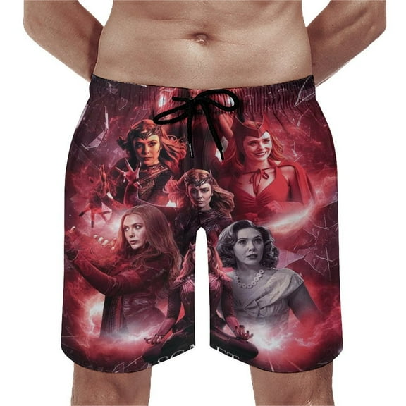 Scarlet Witch Men's Beachwear Quick Dry 3D Printed Beach Board Shorts with Pockets Cool Mesh Lining XS