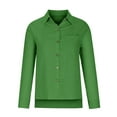 thumbnail image 3 of Green Womens Tops Women's Summer Solid Color Cotton and Linen Shirt with Pockets and Slit Long Sleeves Going Out Tops for Women, 3 of 3