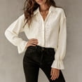 thumbnail image 6 of ClodeEU Women's Satin Button Down Blouse, Long Sleeve V Neck Work Shirt with Cuffed Sleeves Beige,Women's Plus L, 6 of 7