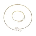 thumbnail image 2 of Hyasfey 2Pcs/Set Women Elegant Jewelry Set Shiny Rhinestones Faux Pearls Adjustable Open Collar Necklace Bangle Set, 2 of 7