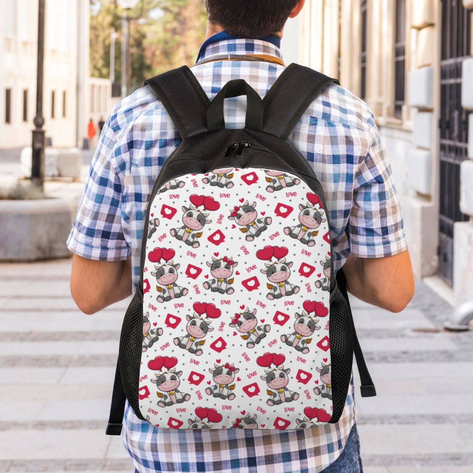 Defioc Caring Cow Print Backpack -Travel,or Work Bookbag Daypacks with 15-Inch Laptop Sleeve and Dual Water Bottle Pockets