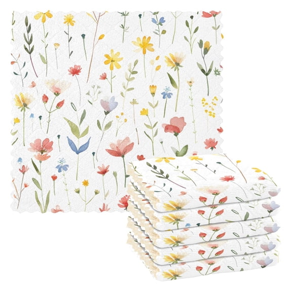 with Little Tiny Wildflowers Kitchen Cloth Dish Towels for Drying Washing Absorbent Dish Rags Reusable soft kitchen dishcloth set 6 Pack