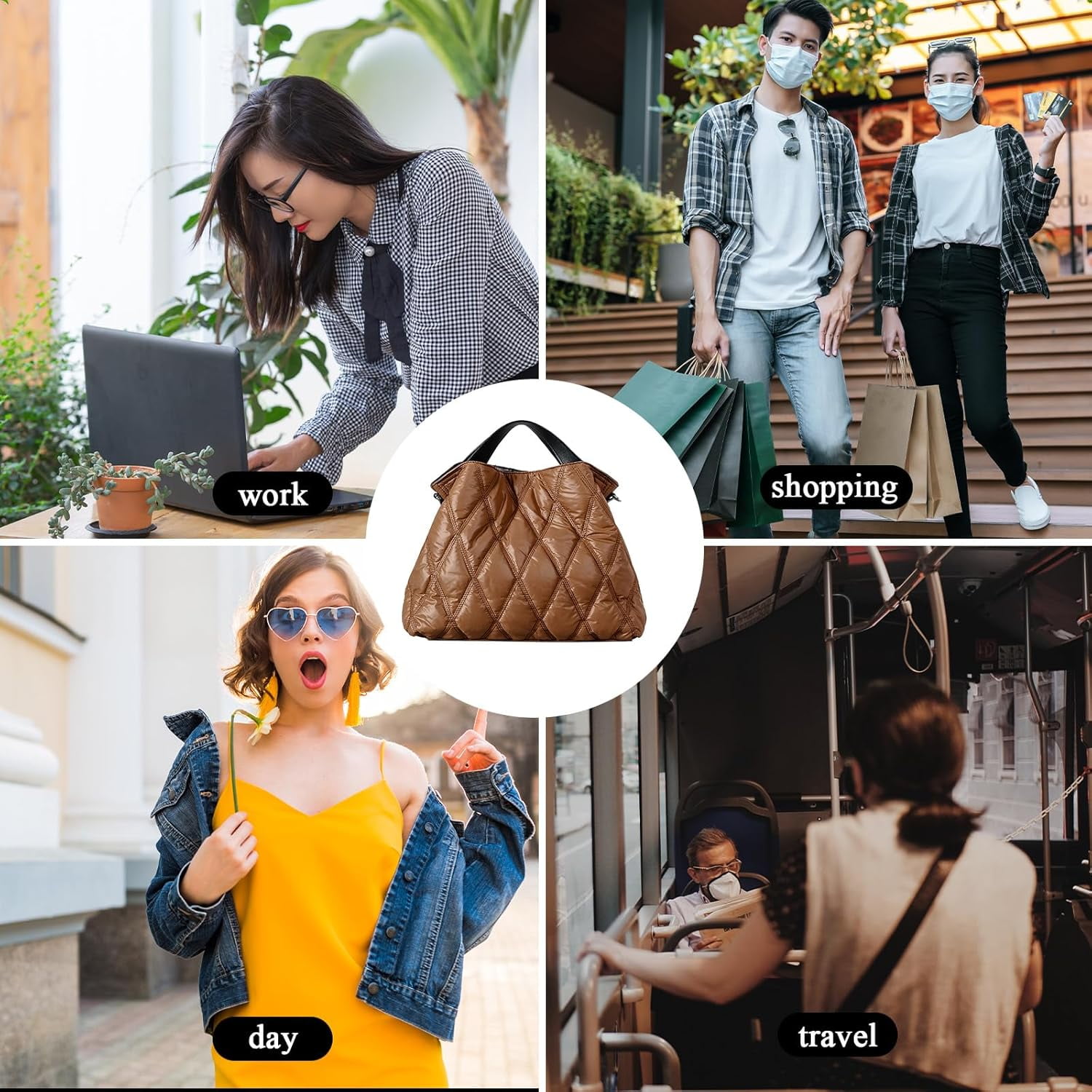 Kwuty Quilted Tote Bag for Women, Soft Puffer Bag Lightweight Trendy Crossbody Bags Purse with Long Shoulder Strap