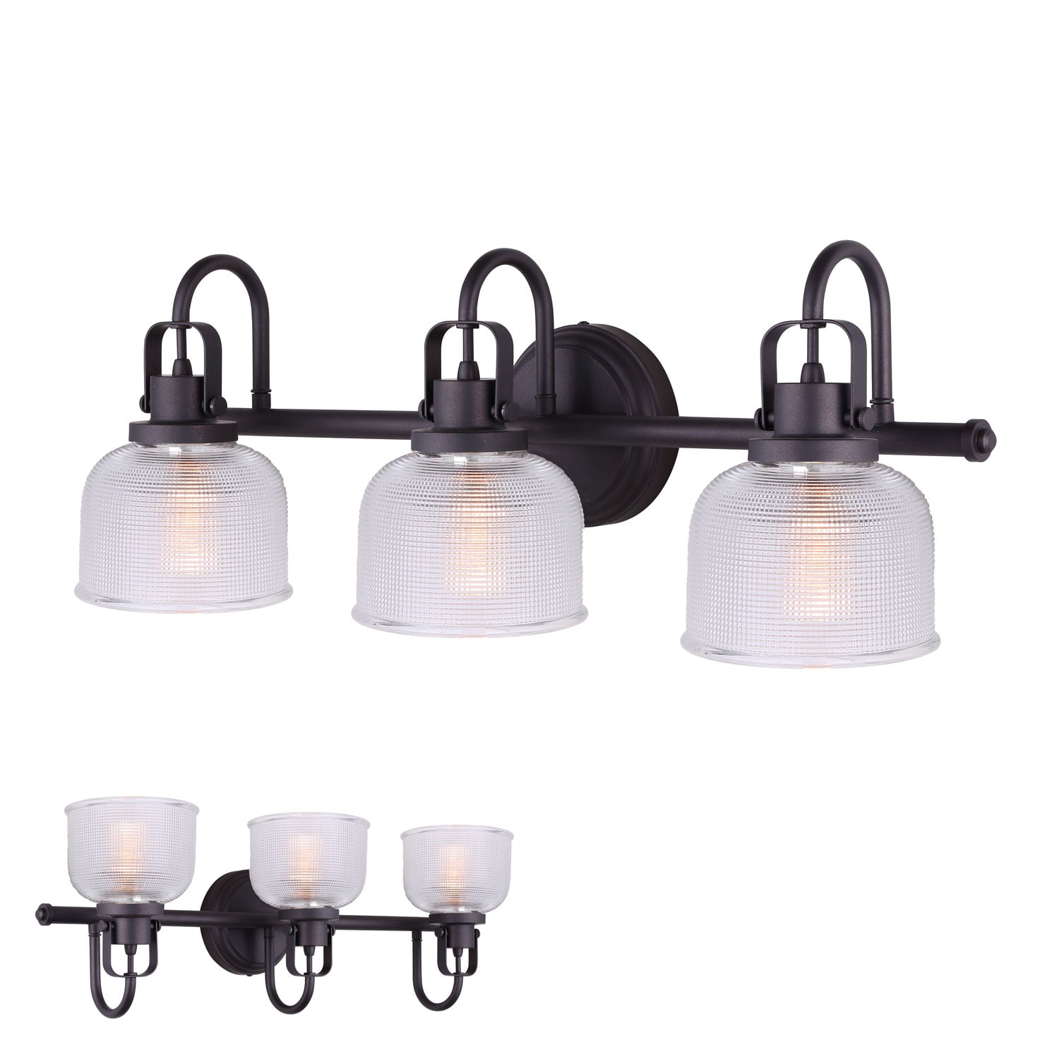 Oil Rubbed Bronze Vanity Light 3 Bulb Bath Wall Fixture Clear Double