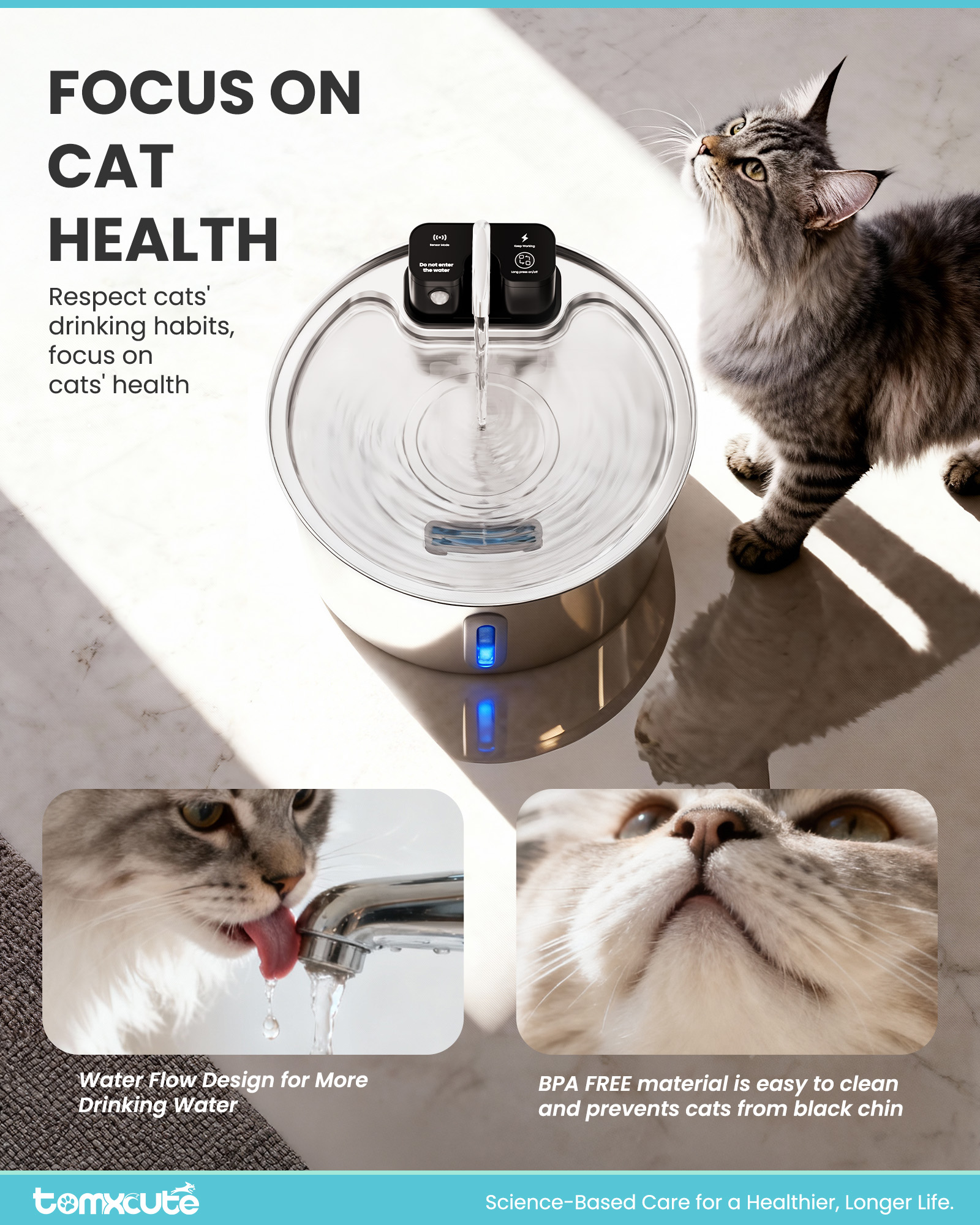 FURCLAN Wireless Cat Water Fountain, 108oz, Stainless Steel photo 6