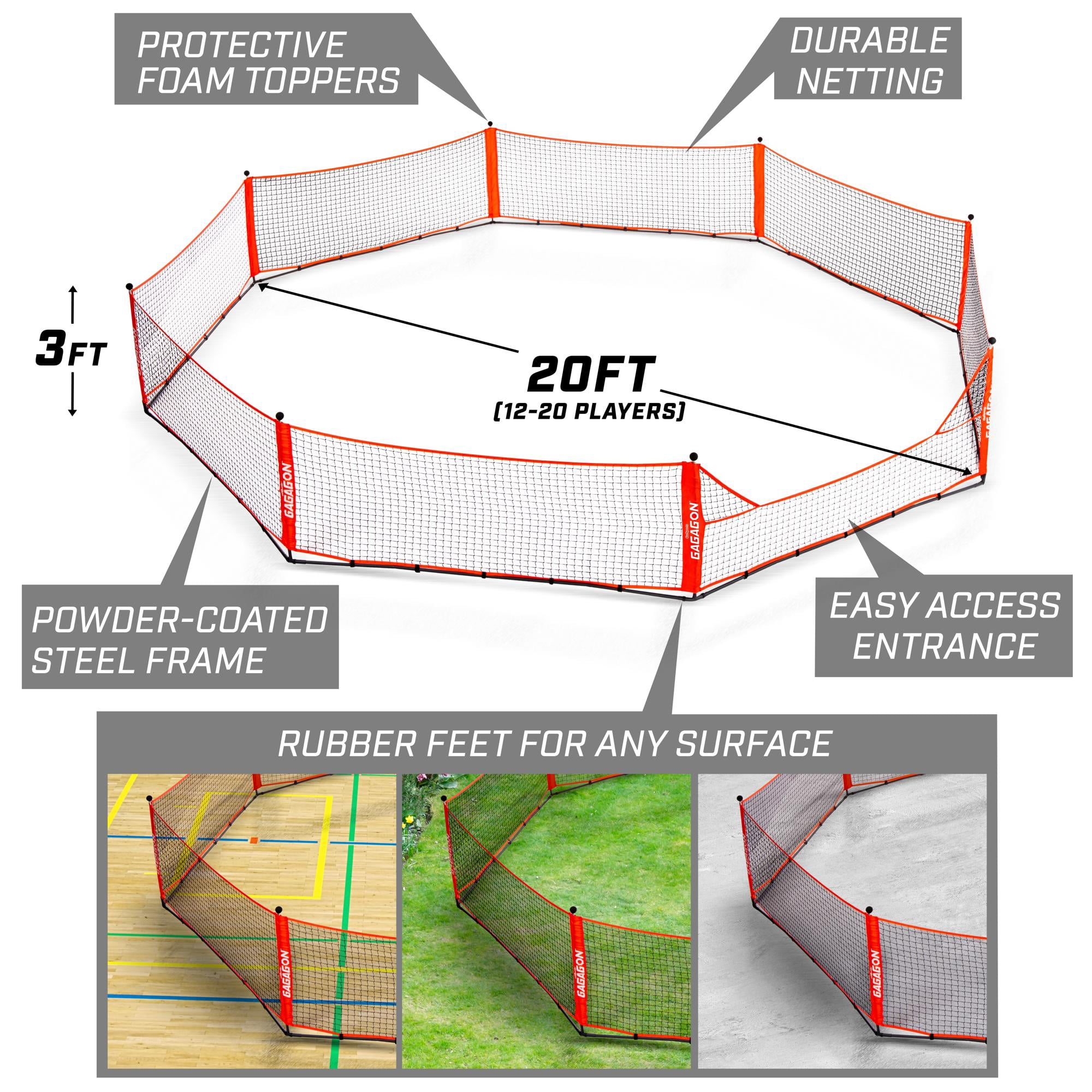 GoSports Gagagon 20 ft Gaga Ball Pit - Portable Indoor/Outdoor Game Set - Includes 2 Balls and Carrying Case