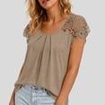 thumbnail image 5 of QUNYINEY Yellow T Shirts for Women Trendy Summer Short Sleeve Cotton Shirt Pullover Lace Pleated Crew Neck Relaxed Fit Tops, 5 of 7