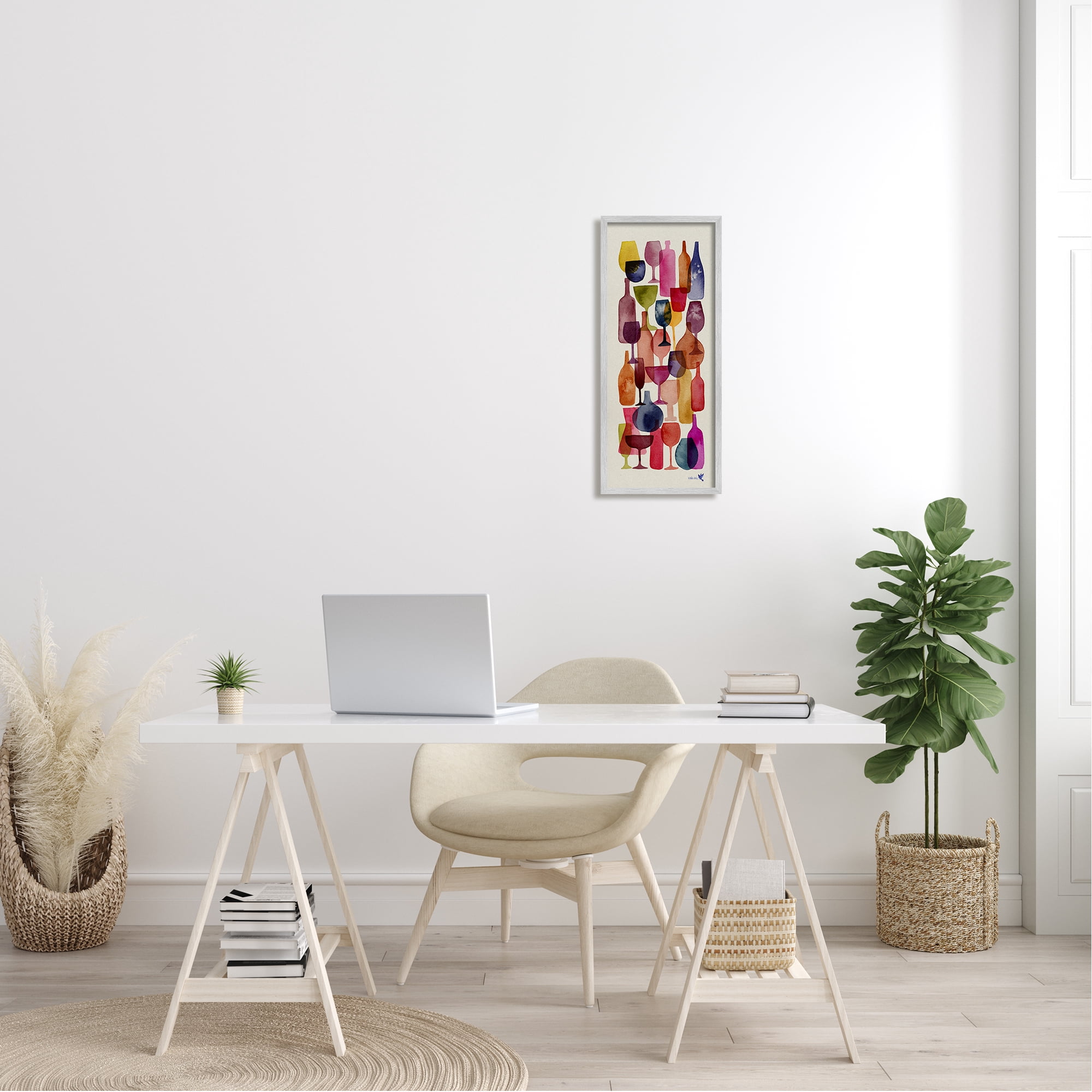 Stupell Industries Layered Wine Glasses Painting Food & Beverage Painting Gray Framed Art Print Wall Art