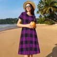 thumbnail image 4 of Disketp Purple Black Plaid para Vestido de Manga Corta para Mujeres, Vestidos de Verano para Mujeres, Casual y Holgado para la Playa, 4 of 6