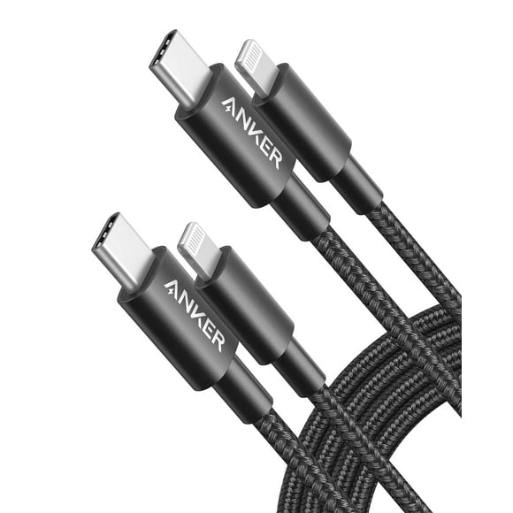 Cable de carga Anker para iPhone, nailon, USB-C a Lightning de 6 pies, paquete de 2