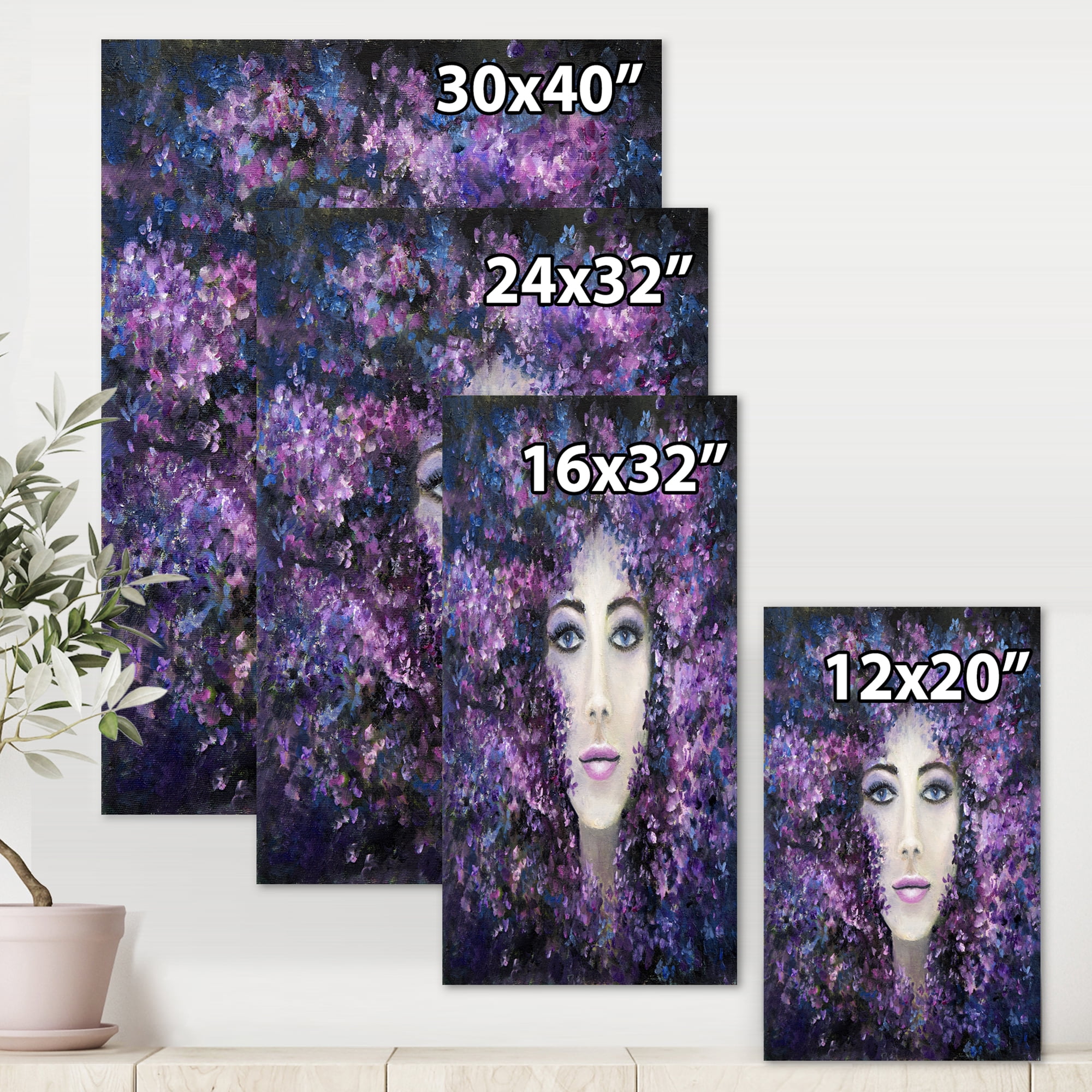 Portrait of A Lady With Purple Lavender Flowers 8 in x 12 in Painting Canvas Art Print, by Designart