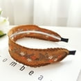 thumbnail image 3 of Embroidered Bohemian Headband for Women - Wide Fabric Hair Hoop with Ethnic Pattern, Padded Structured Headwear, Fashion Hair Accessory for Daily Casual Boho Style Brown, 3 of 4