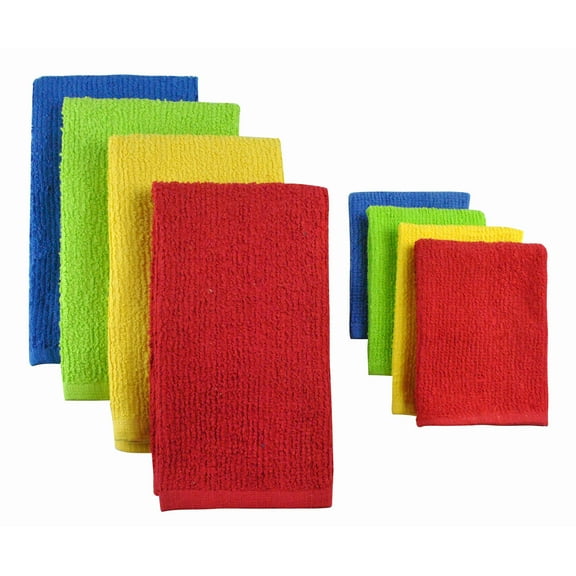 Design Imports Primary Terry Bar Mop Dish towels and Dish cloths (Set of 8)