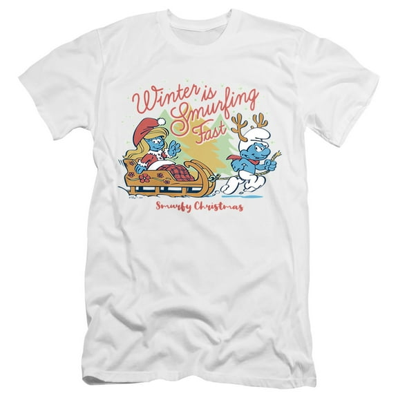 Smurfs Christmas Winter Is Smurfing Fast Smurfette Unisex Adult Canvas Brand T Shirt, White, X-Large