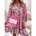 thumbnail image 4 of Vestido Bohemio De Talla Grande, Vestido De Manga Larga Con Estampado Floral Y Cuello Con Muescas Hasta La Rodilla Para Mujer, 4 of 4