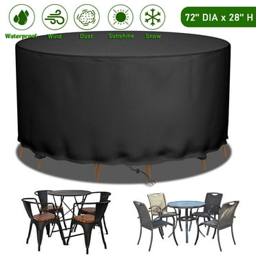 SHELTUSE 72'' DIA x 28'' H Heavy Duty Patio Furniture Covers Round Garden Table Cover with Storage Bag Oxford Cloth Waterproof Table Covers Thick Outdoor Tables Black