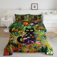 thumbnail image 2 of Manfei Wildflower Cat Queen Comforter Set, Boho Garden Kitten Comforter Sets Queen, Green Orange, Black Reversible, 3-Piece, 1 Comforter and 2 Pillowcases, 2 of 7