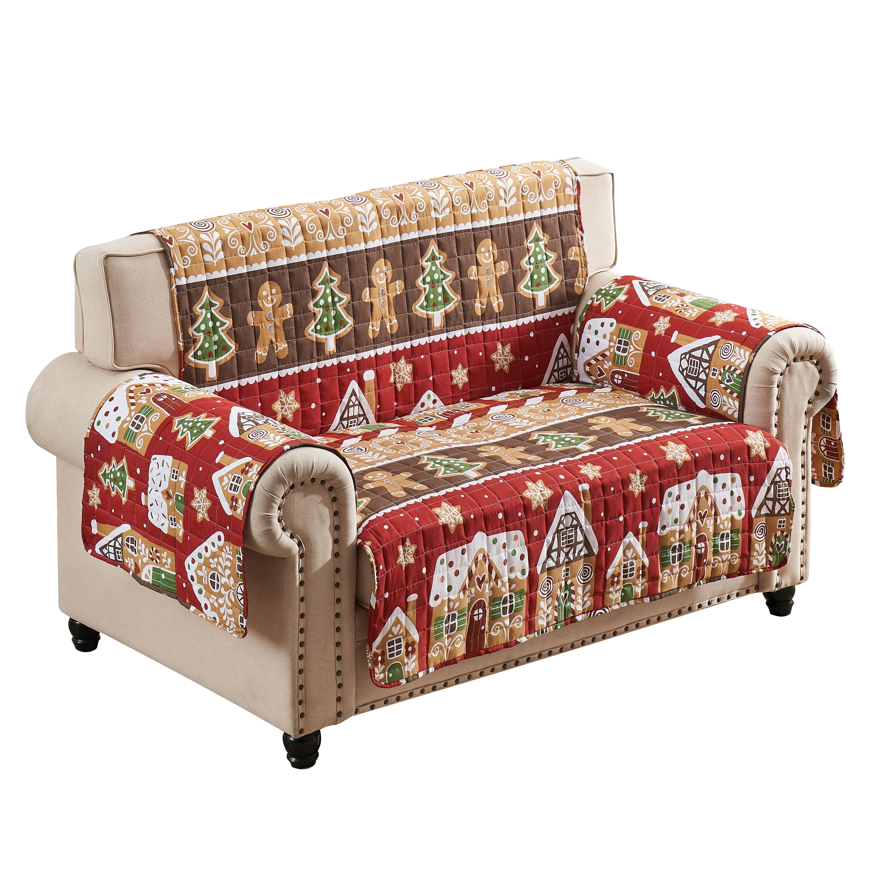 Greenland Home Fashions Gingerbread Lane Reversible Holiday Furniture Cover - Loveseat Protector