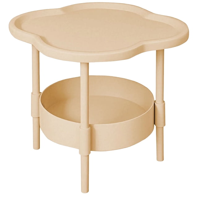 Table d'Appoint Ronde Moderne à 2 Niveaux, Table de Bout avec Plateau Amovible, Table de Nuit en Plastique, Table de Patio Extérieure, Support de Rangement de Chevet pour Salon, Chambre, Balcon